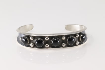 Native America Navajo Sterling Silver Black Onyx Bracelet Cuff By Paul Largo.
