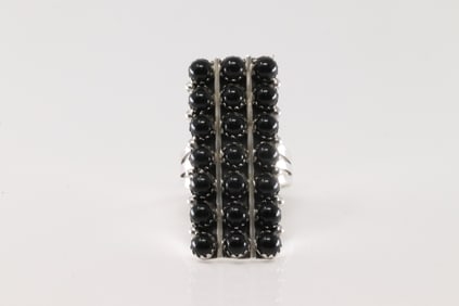 Native America Navajo Sterling Silver Black Onyx Ring By Kenny Lonjose.