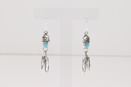 Native America Navajo Sterling Silver Turquoise Dangling Earring's By Sharon McCarthy.