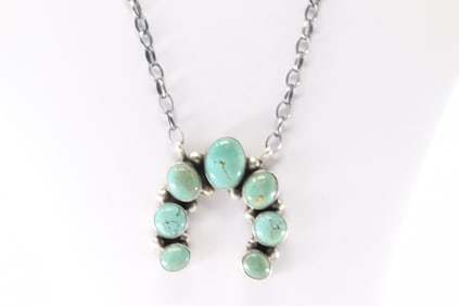 Native America Navajo Sterling Silver Kingman Turquoise Naja Necklace By Augustine Largo.