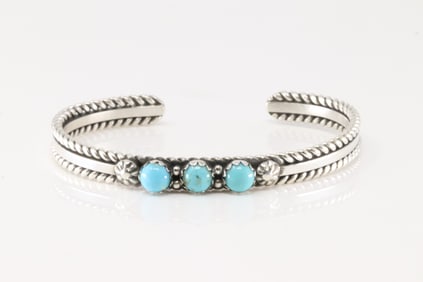 Native America Navajo Sterling Silver Turquoise Bracelet Cuff By R.King.