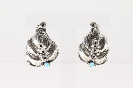 Native America Navajo Sterling Silver Turquoise Leaf Post Earring's By Darrell Morgan.