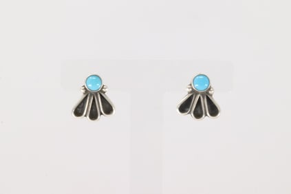 Native America Navajo Sterling Silver Kingman Turquoise Post Earring's By Geraldine James.