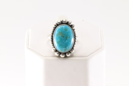 Native America Navajo Sterling Silver Turquoise Ring By A.M.