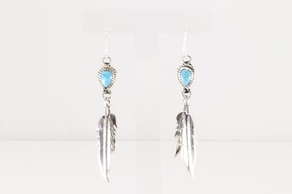 Native America Navajo Sterling Silver Turquoise Dangling Earring's By Sharon McCarthy.