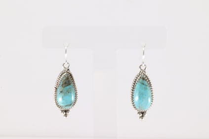 Native America Navajo Sterling Silver Kingman Turquoise Dangling Earring's By Theresa Smith.