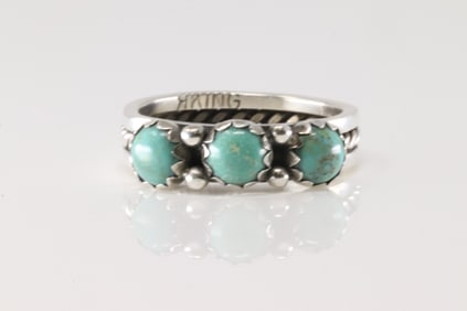 Native America Navajo Sterling Silver Turquoise Ring By R.King.