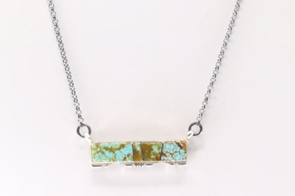 Native America Navajo Sterling Silver Number 8 Turquoise Necklace By Steve Francisco.