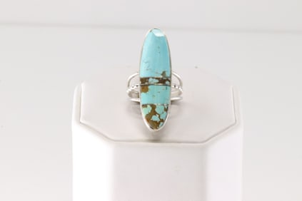 Native America Navajo Sterling Silver Turquoise Inlay Ring By H.Smith.