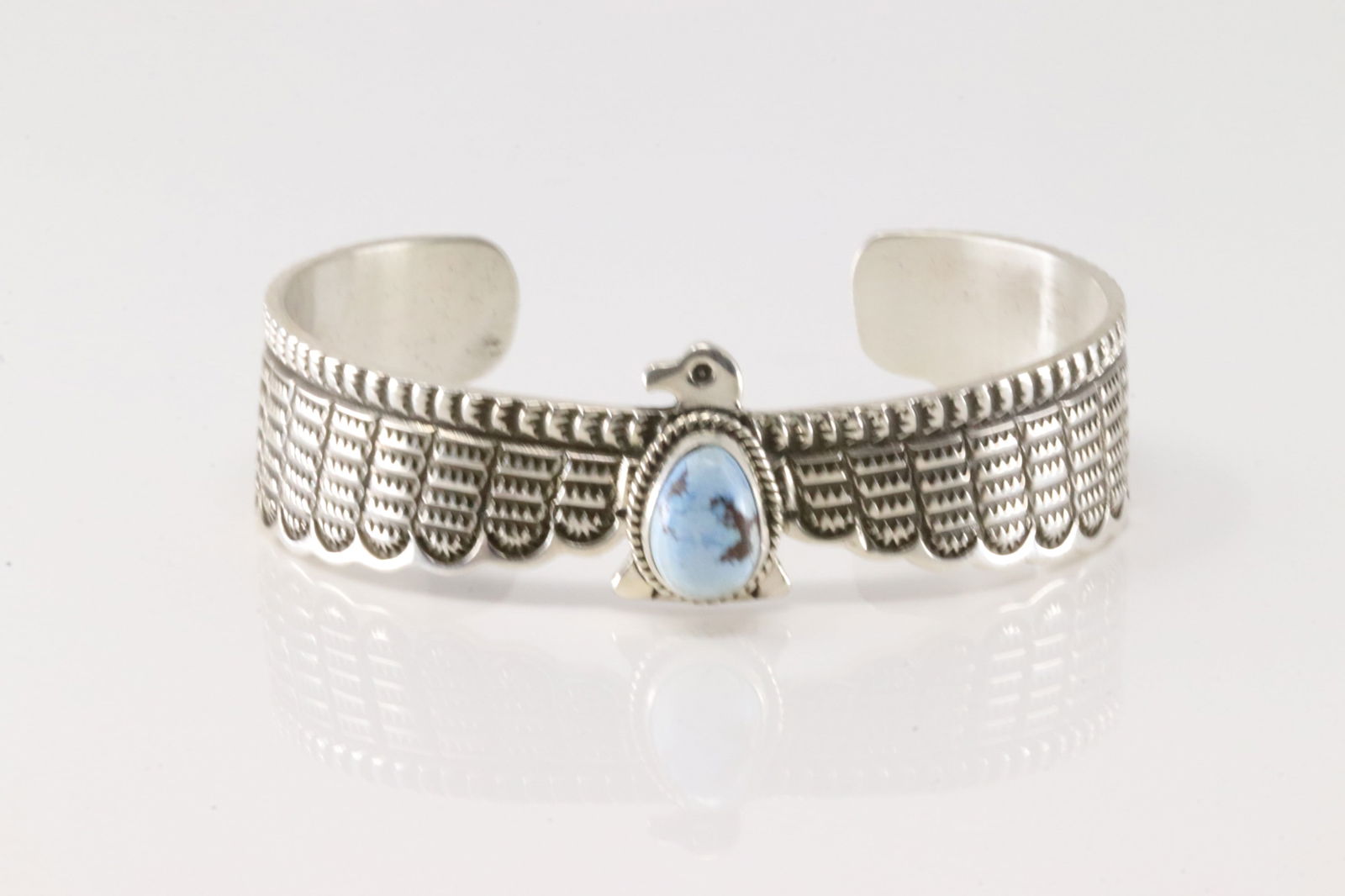 Native America Navajo Sterling Silver Golden Hill Turquoise Thunderbird Bracelet Cuff By Darell (1 of 4)