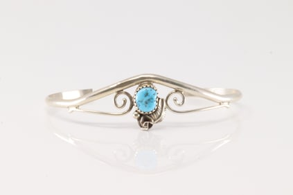 Native America Navajo Sterling Silver Turquoise Bracelet Cuff By C.