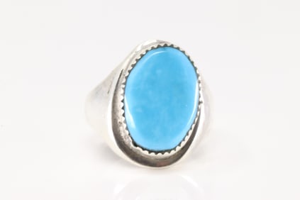 Native America Navajo Sterling Silver Turquoise Ring By G&L.