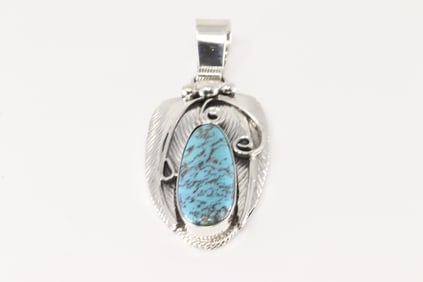 Native America Navajo Sterling Silver Turquoise Pendant By Davey Morgan.