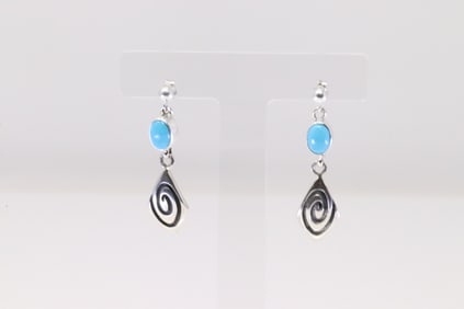Native America Navajo Sterling Silver Turquoise Post / Dangling Earring's By E.K.