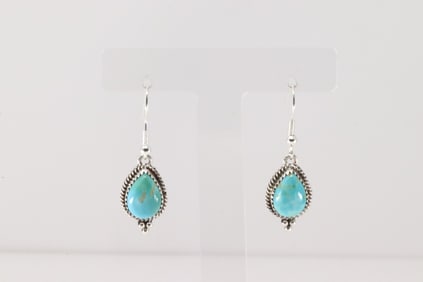 Native America Navajo Sterling Silver Kingman Turquoise Dangling Earring's By Trish Largo.