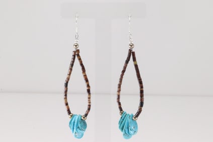 Native America Navajo Sterling Silver Turquoise & Heishi Dangling Earring's.