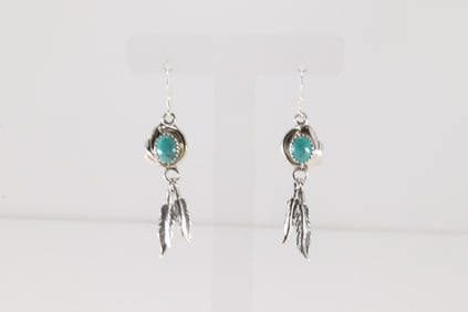 Native America Navajo Sterling Silver Turquoise Dangling Earring's By Rita Largo.