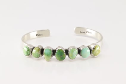 Native America Navajo Sterling Silver Sonora Gold Turquoise Bracelet Cuff By Tom Lewis.