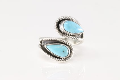 Native America Navajo Sterling Silver Turquoise Ring By Kenny Lonjose.