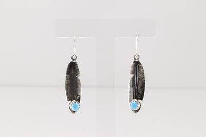 Native America Navajo Sterling Silver Turquoise Dangling Earring's By Genevieve Francisco.