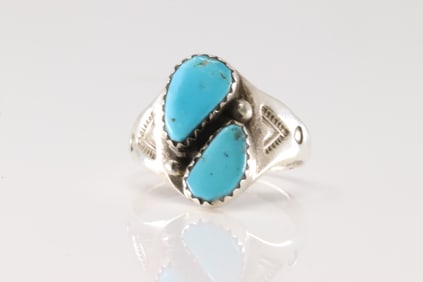 Native America Zuni Sterling Silver Turquoise Ring By M.L.