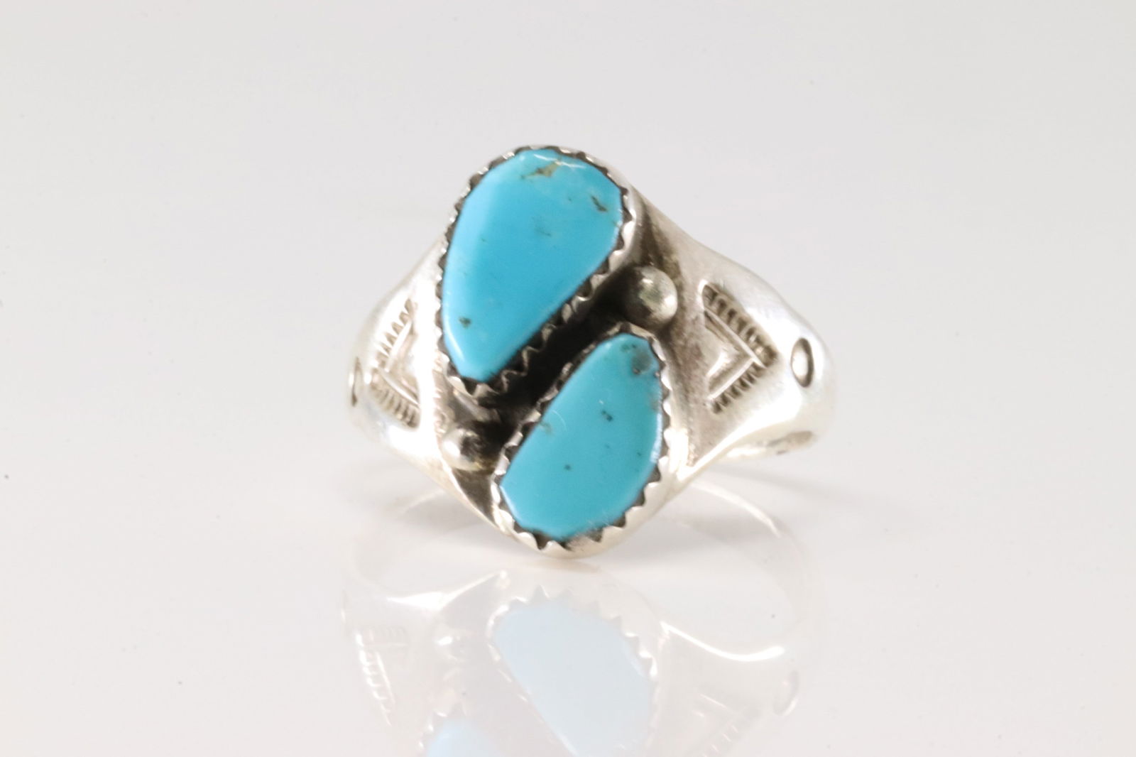 Native America Zuni Sterling Silver Turquoise Ring By M.L. (1 of 4)