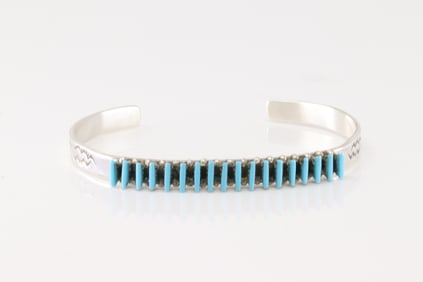 Native America Zuni Sterling Silver Turquoise Bracelet Cuff By R.L.Lastyano.