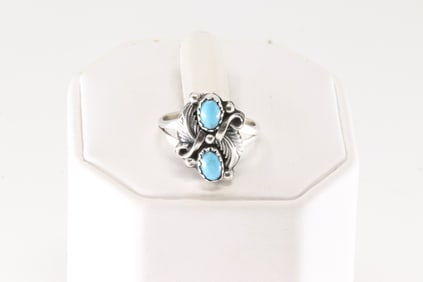 Native America Navajo Sterling Silver Turquoise Ring By Jerryson Henio.