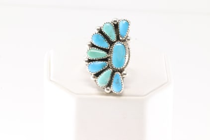 Native America Navajo Sterling Silver Turquoise Ring By Alicia Wilson.