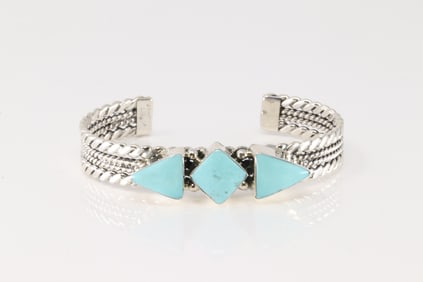 Native America Navajo Sterling Silver Turquoise Bracelet Cuff By Mike Smith.
