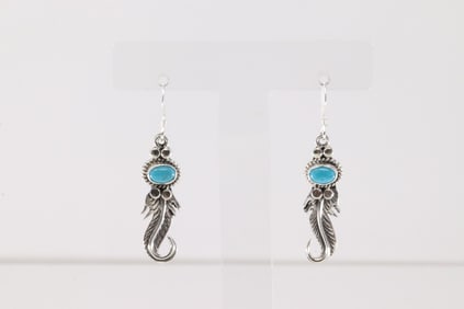 Native America Navajo Sterling Silver Turquoise Dangling Earring's By Sharon McCarthy.