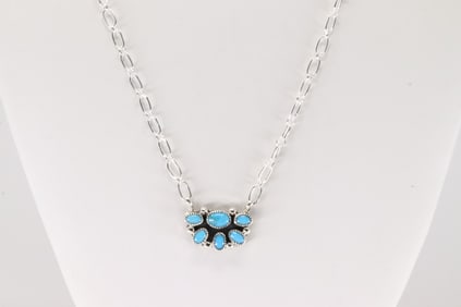 Native America Navajo Sterling Silver Turquoise Necklace By Suzanna Johnson.