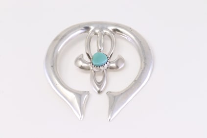 Native America Navajo Sterling Silver Turquoise Naja Pendant By Rose Tsosie.