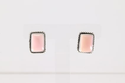 Native America Navajo Sterling Silver Pink Conch Shell Post Earring's By Judith Dixon.