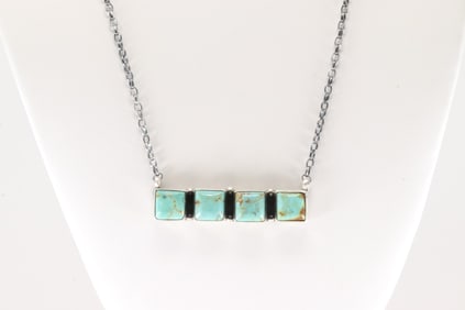 Native America Navajo Sterling Silver Kingman Turquoise Necklace By Donovan Skeets.