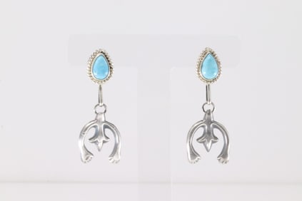 Native America Navajo Sterling Silver Turquoise Naja Post / Dangling Earring's By Varley Betone