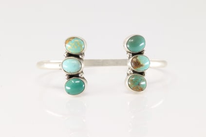 Native America Navajo Sterling Silver Kingman Turquoise Bracelet Cuff By Geraldine James.