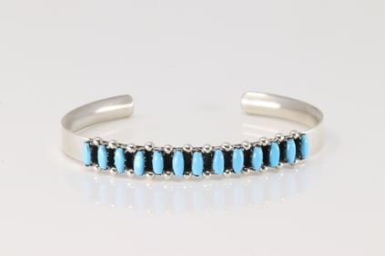 Native America Zuni Sterling Silver Turquoise Bracelet Cuff By V.Martza.