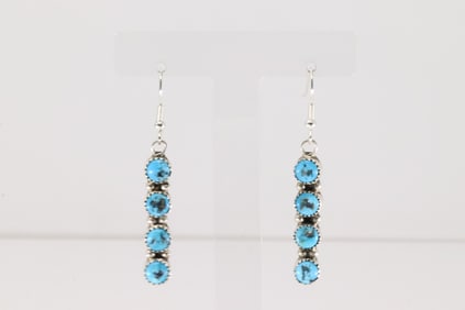 Native America Navajo Sterling Silver Kingman Turquoise Dangling Earring's By Maxine Ramirez.
