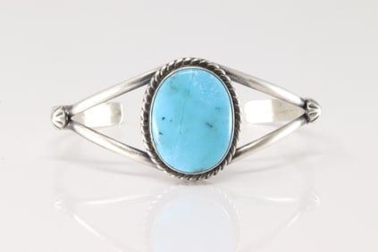 Native America Navajo Sterling Silver Campitos Turquoise Bracelet Cuff By Augustine Largo.