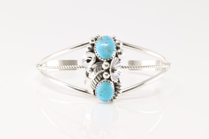 Native America Navajo Sterling Silver Kingman Turquoise Bracelet Cuff By Max Calladito.