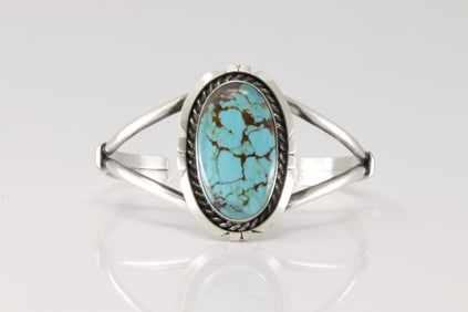 Native America Navajo Sterling Silver Number 8  Turquoise Bracelet Cuff By Augustine Largo.