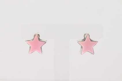 Native America Navajo Sterling Silver Pink Conch Shell Star Post Earring's By Johnny Dixon.