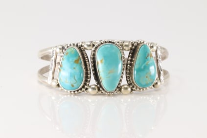 Native America Navajo Sterling Silver Royston Turquoise Bracelet Cuff By Shelia Becenti.