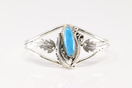 Native America Navajo Sterling Silver Turquoise Bracelet Cuff By Andrew Vandever.