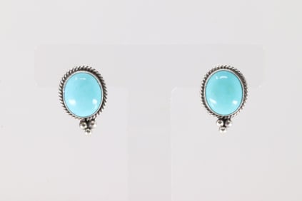 Native America Navajo Sterling Silver Kingman Turquoise Post Earring's By Theresa Smith.