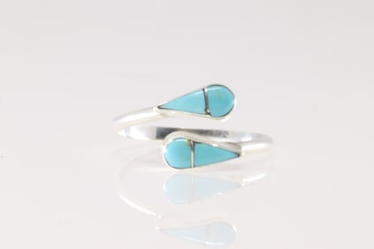 Native America Zuni Sterling Silver Turquoise Ring By R.V.N.