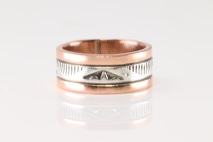 Native America Navajo Sterling Silver Copper Ring By Wylie Secatero.