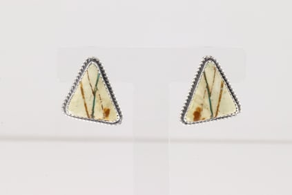 Native America Navajo Sterling Silver Boulder Turquoise Post Earring's By Virginia Becenti.