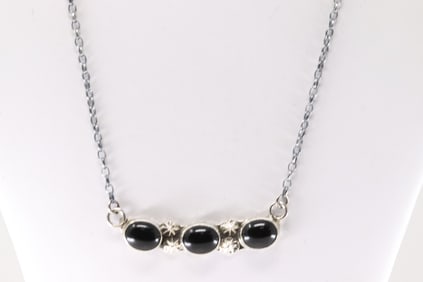 Native America Zuni Sterling Silver Black Onyx Necklace Jude Candelaria.